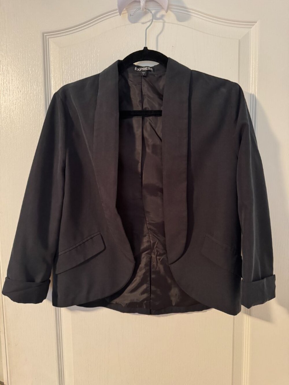 Express Women’s Size 4 Black Open-Front Blazer Rolled 3/4 Sleeves